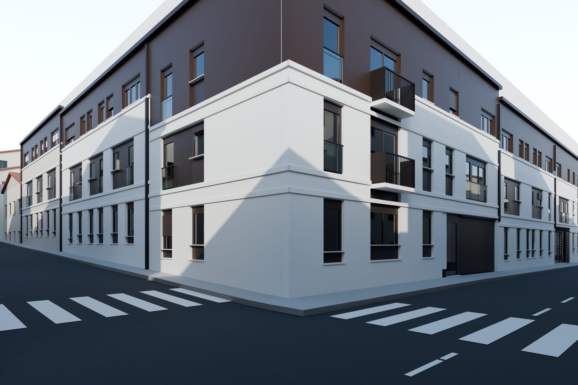 Esquina del edificio General Padrós 27 generada desde el modelo 3D